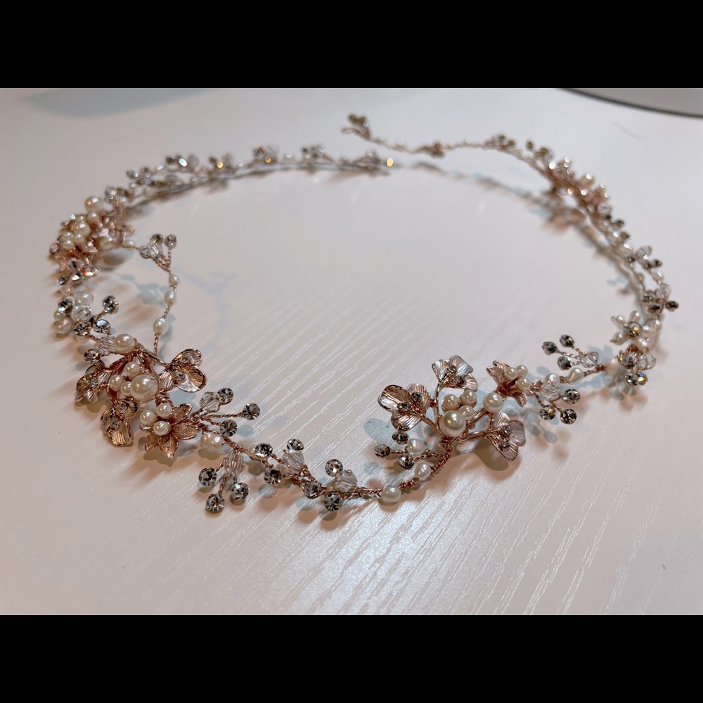 Rose Gold Pearl Angel Rivera Bridal Hair Piece.